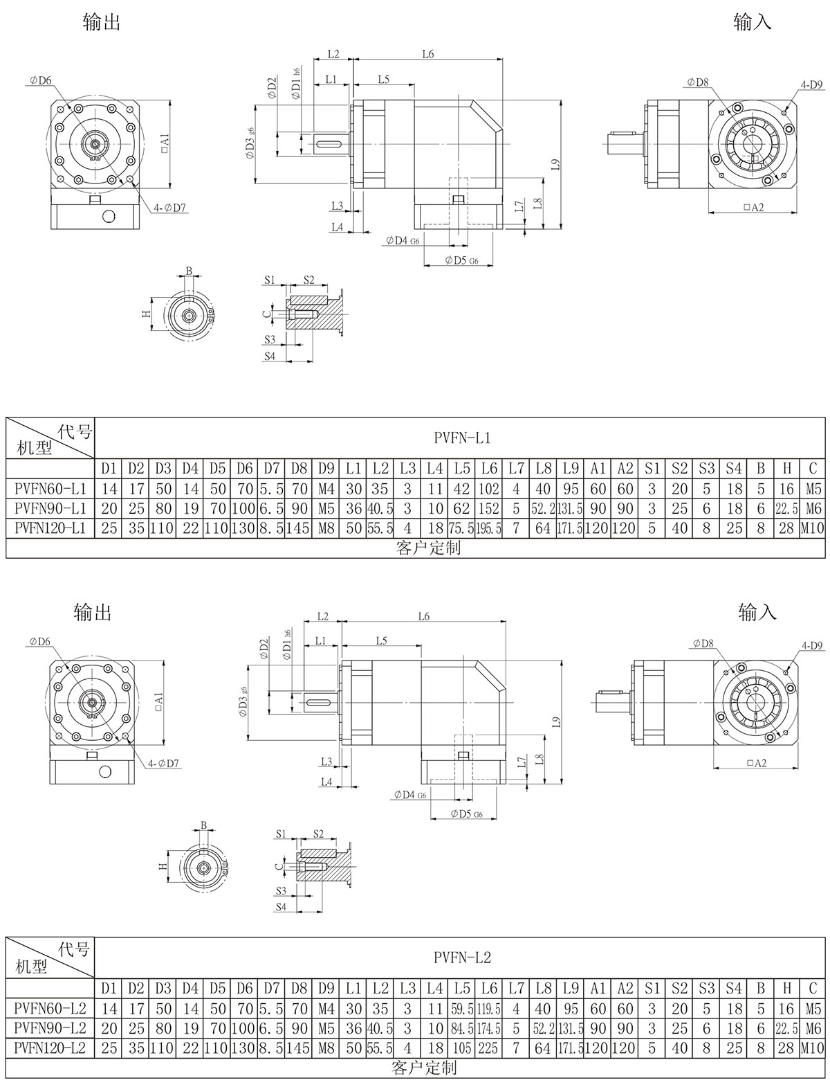 PVFN直齒行星減速機(jī)安裝尺寸